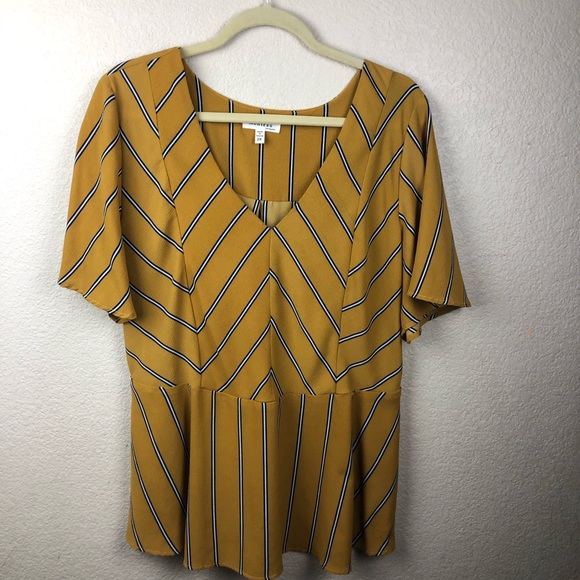 Monteau Tops - Yellow Striped V-neck Blouse